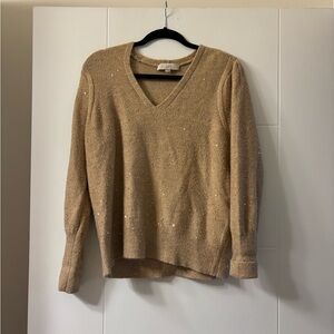 LOFT Sparkling Gold V-Neck Sweater large